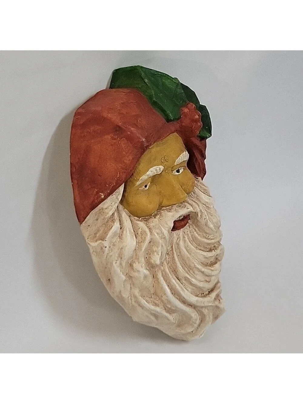 Vtg Large Paper Mache Santa Face Wall Hanging, Display